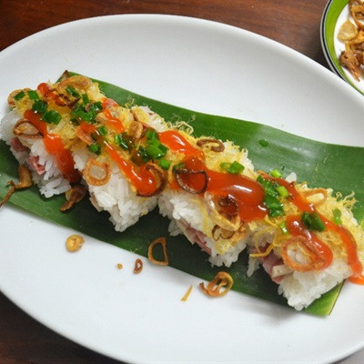 Xôi cuộn mỡ hành