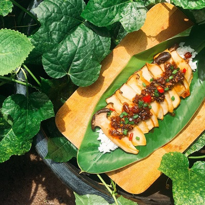 Nấm đùi gà áp chảo sốt cay